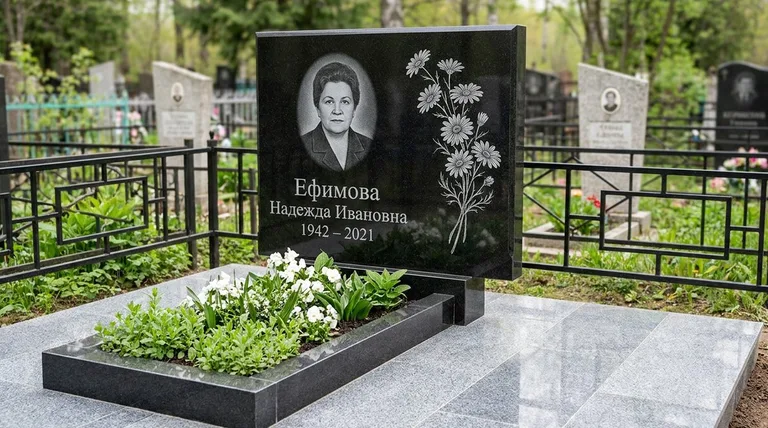 Памятник с гравировкой ромашек — выполненная работа «Ефимова» в Салехарде