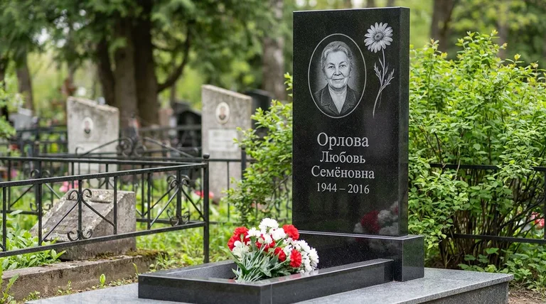 Памятник с гравировкой ромашек — выполненная работа «Орлова» в Салехарде