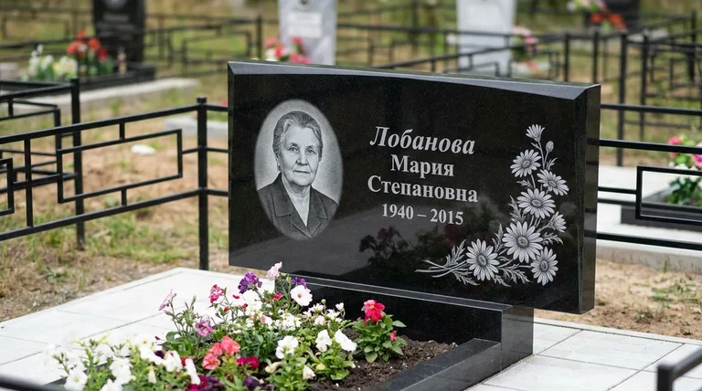 Памятник с гравировкой ромашек — выполненная работа «Лобанова» в Салехарде
