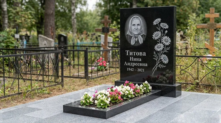 Памятник с гравировкой ромашек — выполненная работа «Титова» в Салехарде