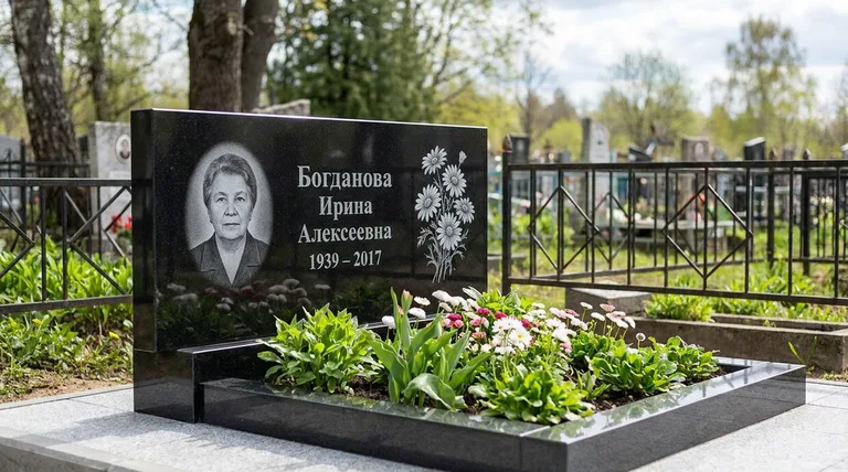 Памятник с гравировкой ромашек — выполненная работа «Богданова» в Салехарде