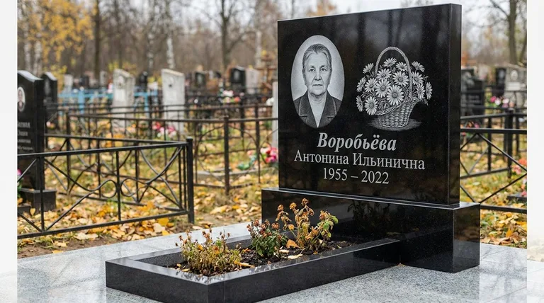 Памятник с гравировкой ромашек — выполненная работа «Воробьёва» в Салехарде