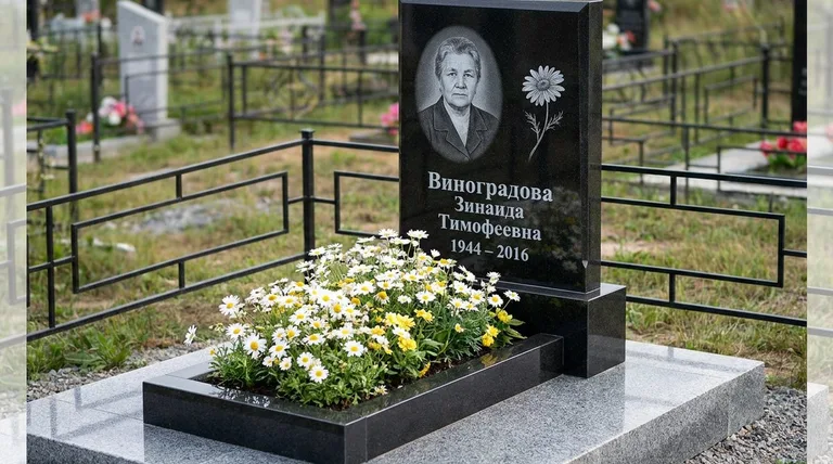 Памятник с гравировкой ромашек — выполненная работа «Виноградова» в Салехарде