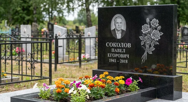 Памятник с гравировкой роз — выполненная работа «Соколов» в Салехарде