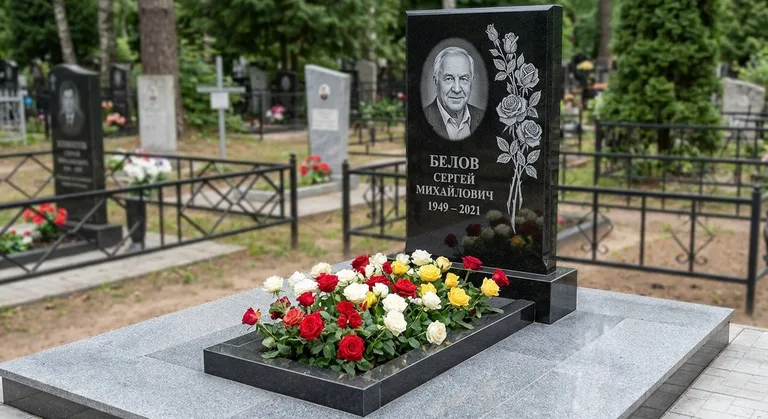 Памятник с гравировкой роз — выполненная работа «Белов» в Салехарде