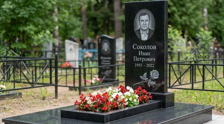 Памятник с гравировкой роз — выполненная работа «Соколов» в Салехарде