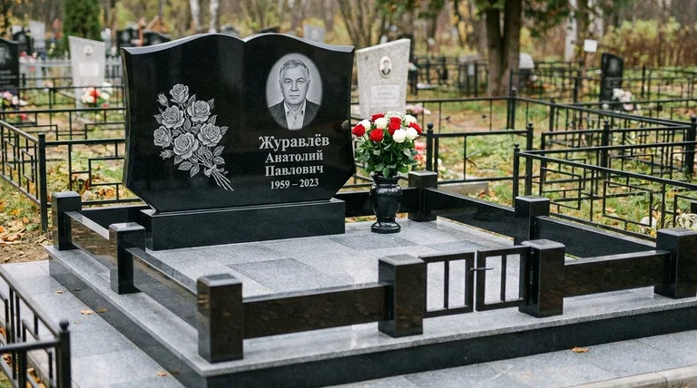 Памятник с гравировкой роз — выполненная работа «Журавлёв» в Салехарде