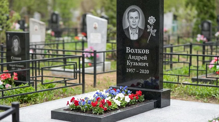 Памятник с гравировкой роз — выполненная работа «Волков» в Салехарде