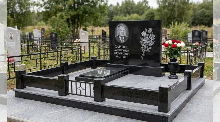Памятник с гравировкой роз — выполненная работа «Зайцев» в Салехарде