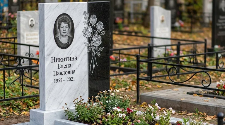 Памятник с гравировкой роз — выполненная работа «Никитина» в Салехарде