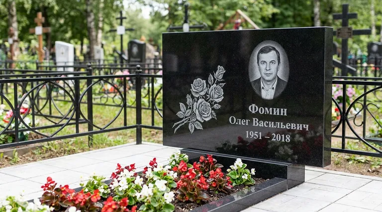 Памятник с гравировкой роз — выполненная работа «Фомин» в Салехарде