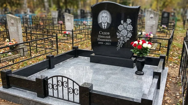 Памятник с гравировкой роз — выполненная работа «Седов» в Салехарде
