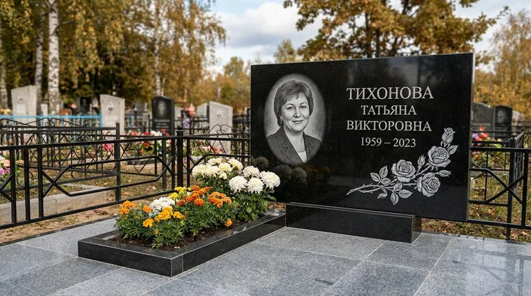 Памятник с гравировкой роз — выполненная работа «Тихонова» в Салехарде
