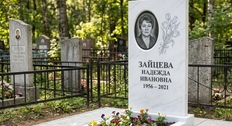 Памятник с гравировкой тюльпанов — выполненная работа «Зайцева» в Салехарде