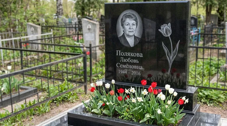 Памятник с гравировкой тюльпанов — выполненная работа «Полякова» в Салехарде