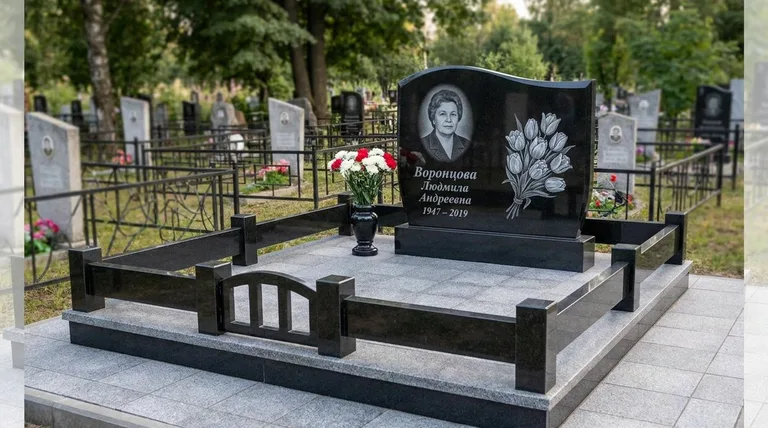Памятник с гравировкой тюльпанов — выполненная работа «Воронцова» в Салехарде