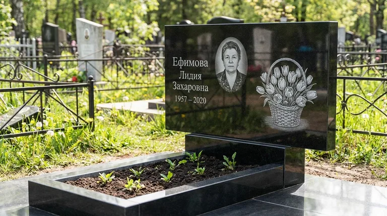 Памятник с гравировкой тюльпанов — выполненная работа «Ефимова» в Салехарде