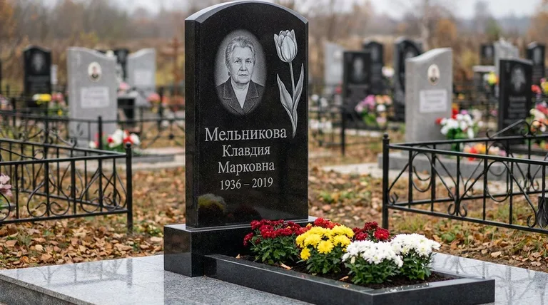 Памятник с гравировкой тюльпанов — выполненная работа «Мельникова» в Салехарде