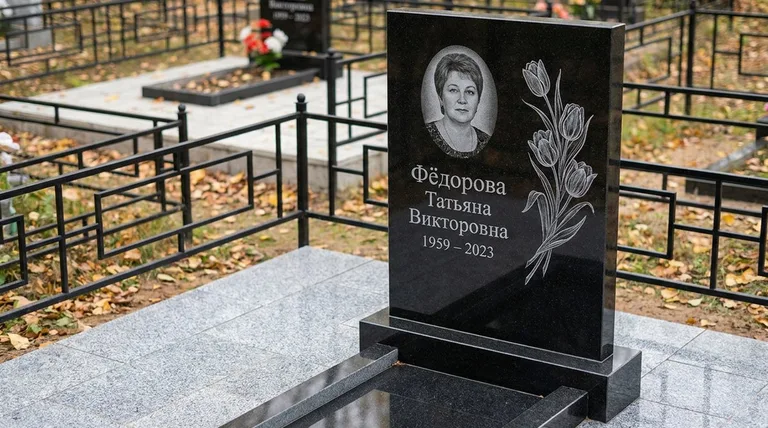Памятник с гравировкой тюльпанов — выполненная работа «Фёдорова» в Салехарде