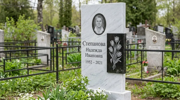 Памятник с гравировкой тюльпанов — выполненная работа «Степанова» в Салехарде