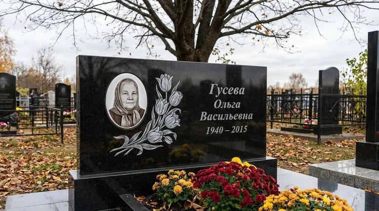 Памятник с гравировкой тюльпанов — выполненная работа «Гусева» в Салехарде