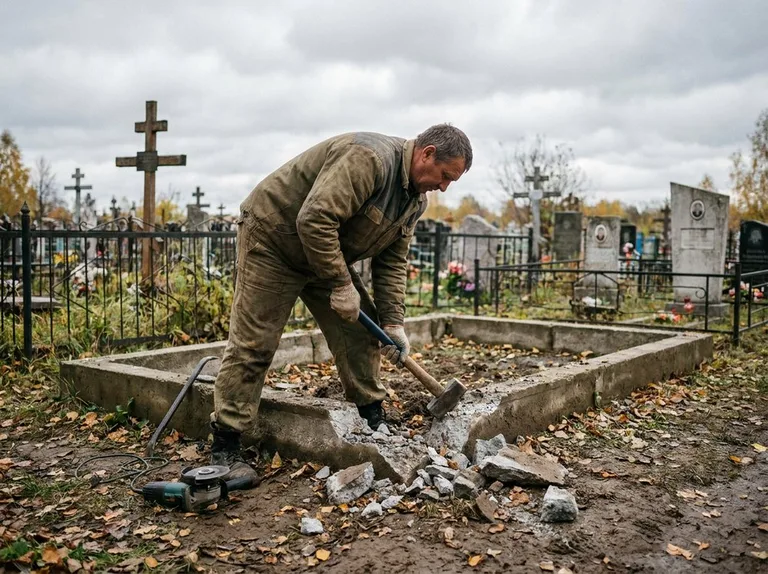 Демонтаж цветника на могиле в Салехарде