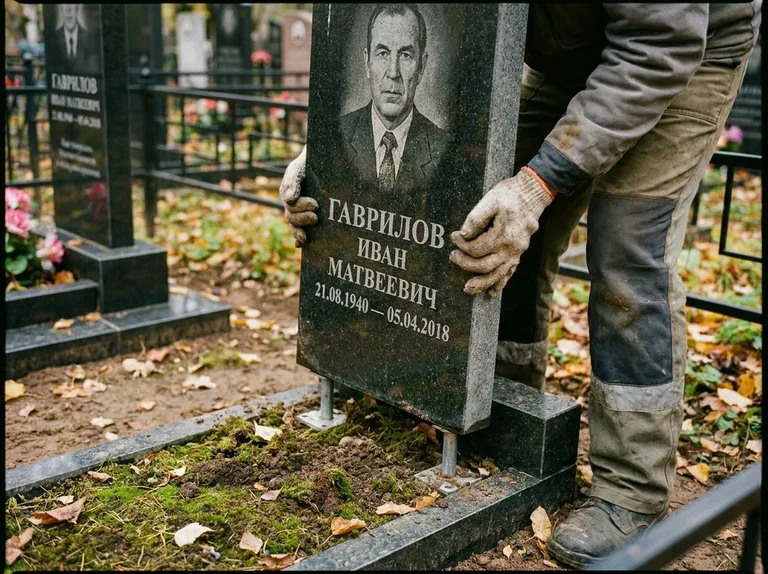Демонтаж гранитного памятника (стелы) с могилы в Салехарде
