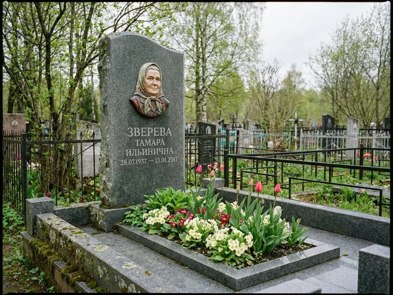 Керамический портрет на летнем кладбище в Салехарде
