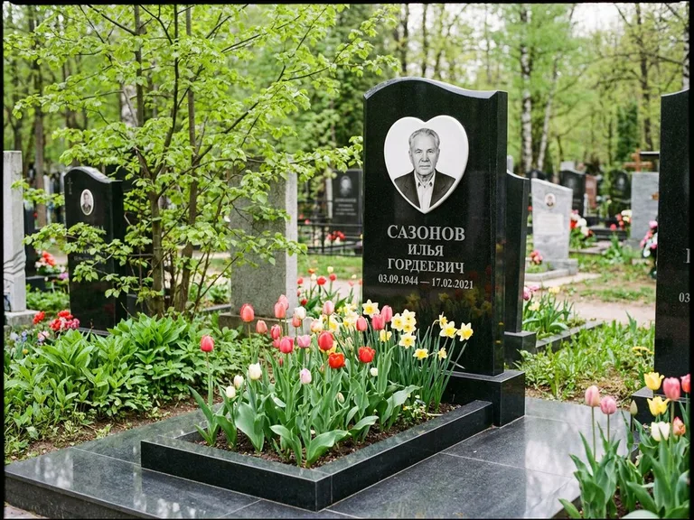 Цветной керамический портрет на памятнике в Салехарде