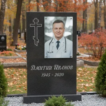 Портрет на стекле 180×240 мм на чёрной стеле в Салехарде