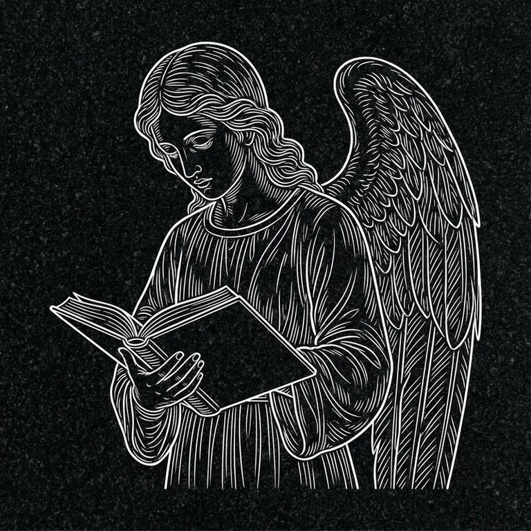 Эскиз гравировки ангела на памятник — ангел с раскрытой книгой в Салехарде