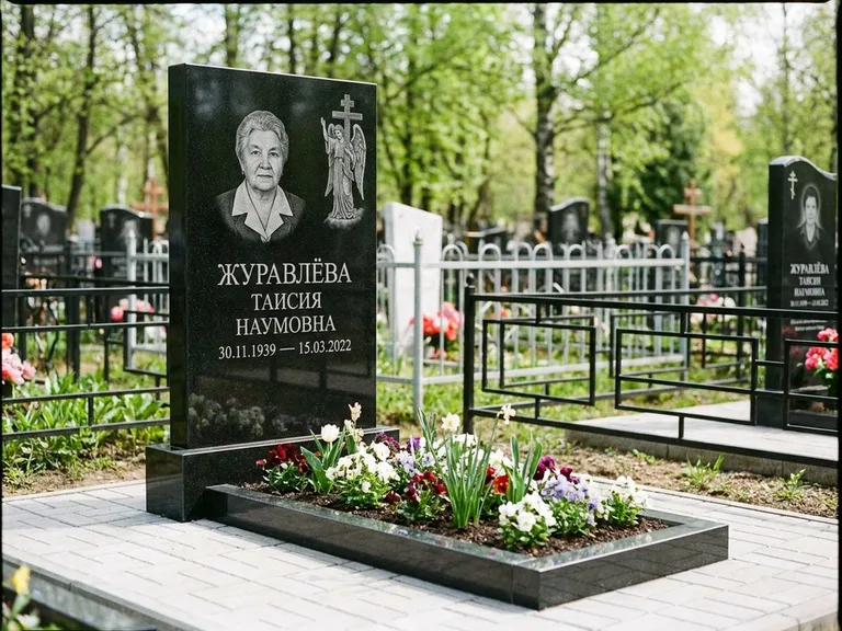 Памятник с гравировкой ангела — гравировка ангела с голубем по диагонали стелы, работа «Журавлёва» в Салехарде
