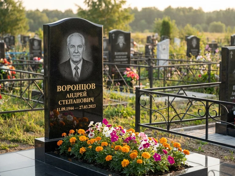 Гравировка фото на памятнике в Салехарде — готовый гравированный портрет на чёрном граните