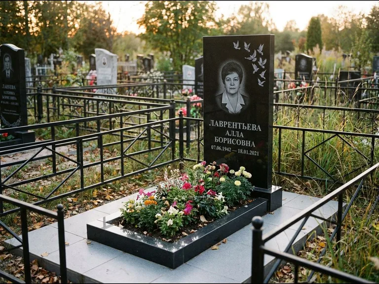 Памятник с гравировкой голубей — гравировка стаи голубей, взлетающей от угла стелы, работа «Лаврентьева» в Салехарде