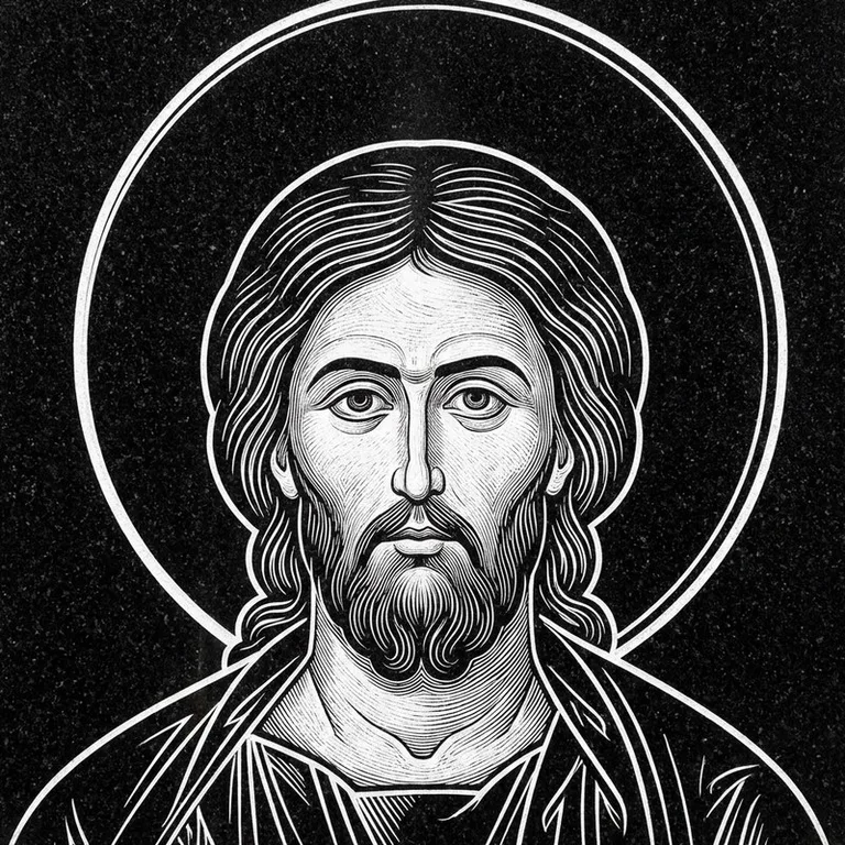Эскиз иконы: Архангел Михаил — воинам и мужчинам, гравировка на памятник в Салехарде