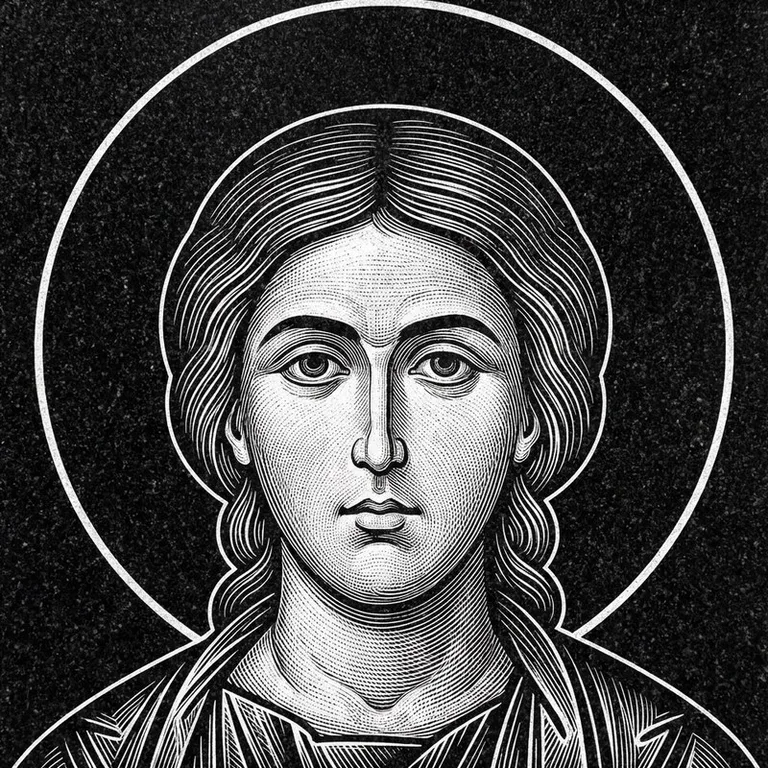 Эскиз иконы: Георгий Победоносец — воинам, гравировка на памятник в Салехарде