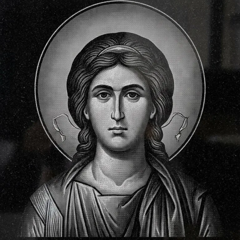 Эскиз иконы: Архангел Михаил (полутон) — образ архангела в полутонах, гравировка на памятник в Салехарде