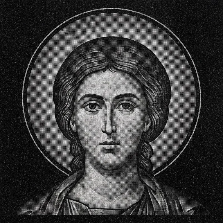 Эскиз иконы: Георгий Победоносец (полутон) — воинский образ, гравировка на памятник в Салехарде