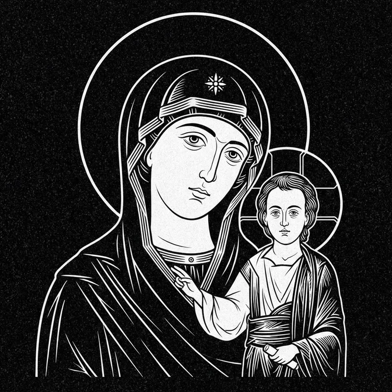 Эскиз иконы: «Утоли моя печали» — облегчение скорби, гравировка на памятник в Салехарде