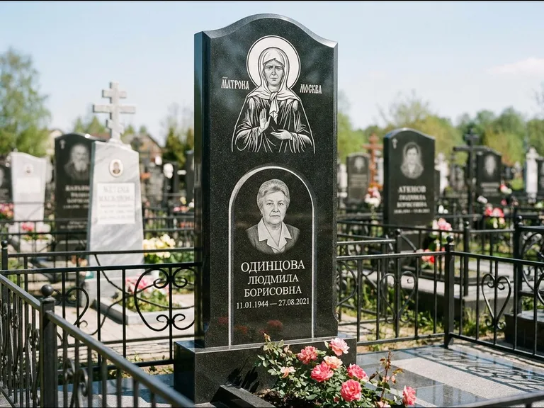 Памятник с гравировкой иконы — Владимирская икона Божией Матери с Младенцем, работа «Зотов» в Салехарде