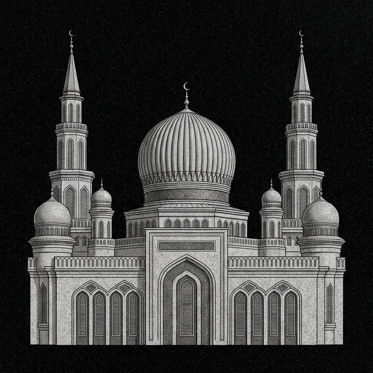 Эскиз: Соборная (фотореализм) — ребристый купол и минареты в Салехарде