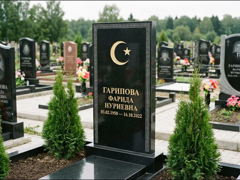Памятник с гравировкой полумесяца — гравировка полумесяца, работа «Гарипова» в Салехарде