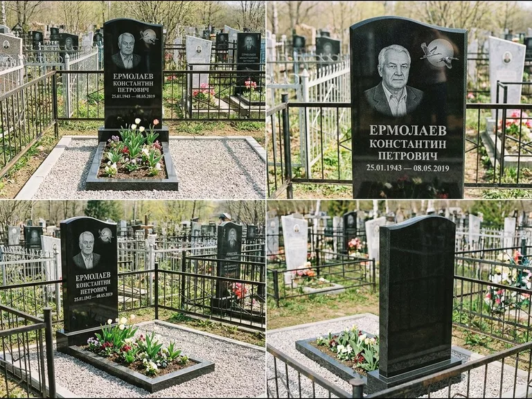 Памятник с гравировкой журавлей — гравировка клина журавлей на фоне солнечного диска, работа «Ермолаев» в Салехарде