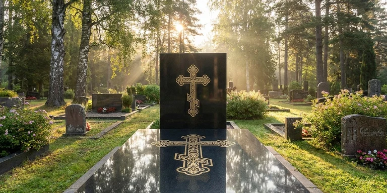 Гравировка креста на памятнике в Салехарде — православный восьмиконечный крест на граните