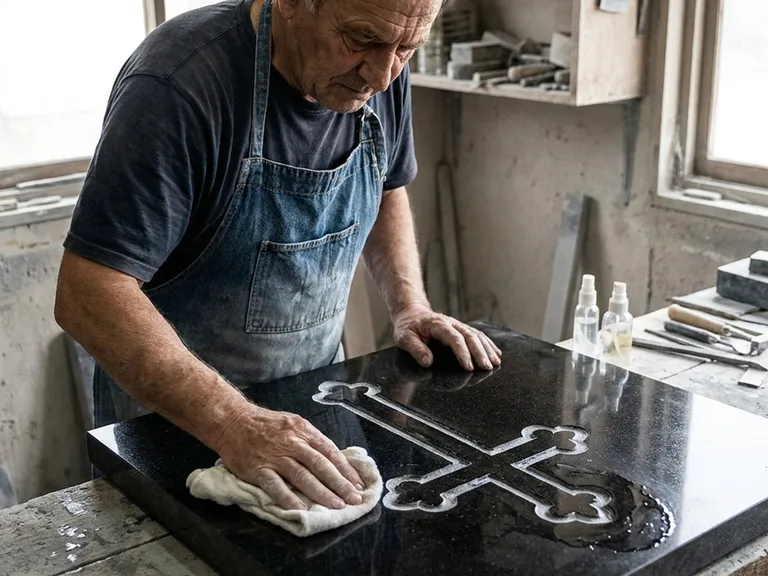 Защитное покрытие гравировки креста на памятнике