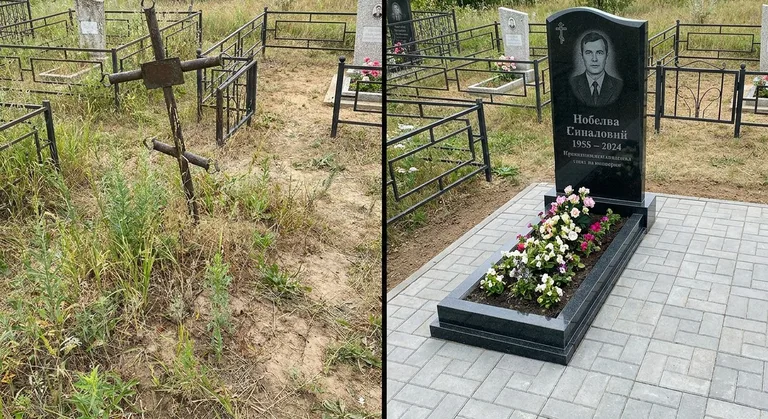 Памятник под ключ: запущенная могила до и ухоженный мемориал после в Салехарде