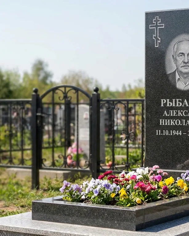 Двойной памятник под ключ с ярким цветником в Салехарде