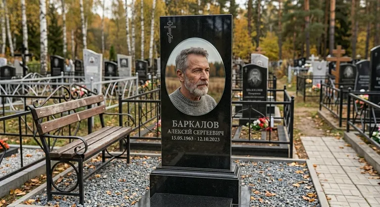 Овальный портрет на стекле на чёрной гранитной стеле в Салехарде