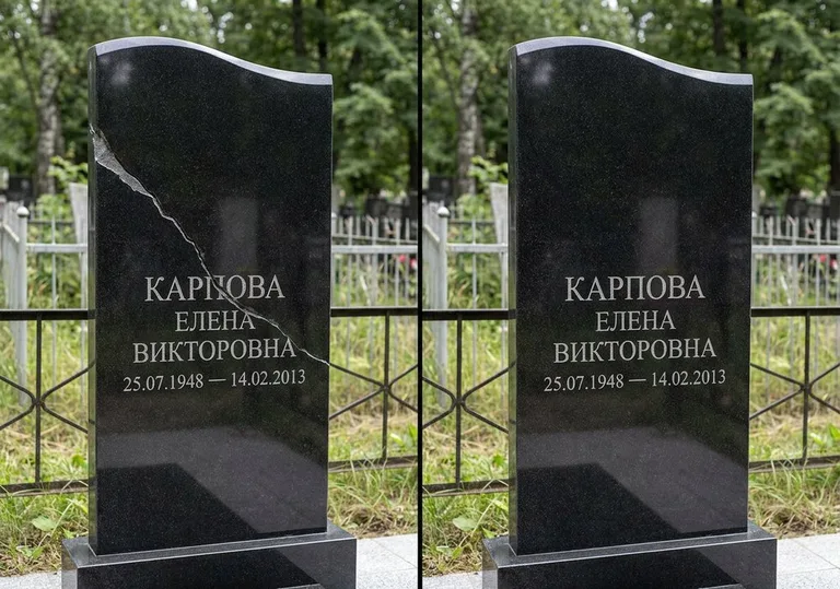 Заделка трещины на чёрном граните: до и после в Салехарде