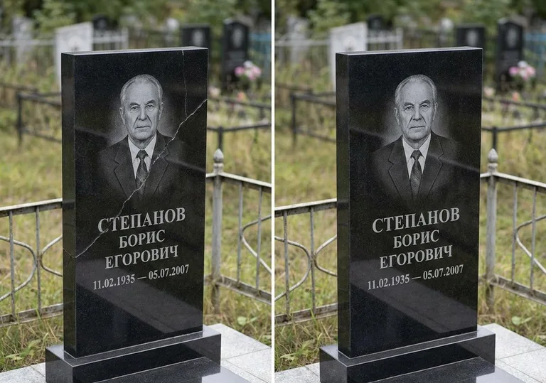 Восстановление надписи и портрета на памятнике: до и после в Салехарде